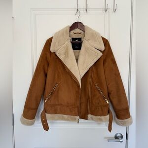 Suede motorcycle ramones jacket fur lined Hollister size Small